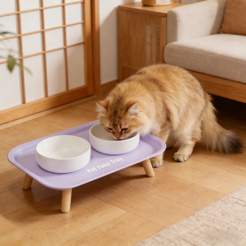 

400ML Double Ceramic Pet Bowl Set with Stand Non-Slip Cat Dog Bowls Raised Design Anti-Splash Feeding Supplies for Cats and Dogs