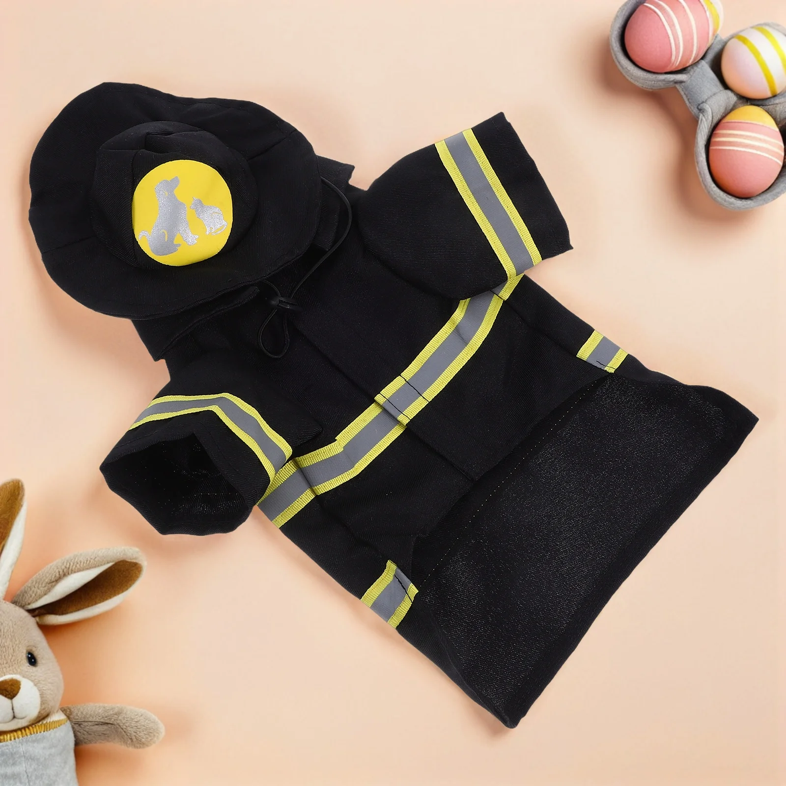 

1Set Pet Firefighter Uniform Dog Clothes Black Size S Performance Costume Party Outfit for Cat Puppy Festive Wear
