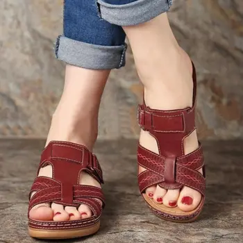 女士復古厚底涼鞋,露趾復古坡跟涼鞋,夏季沙灘拖鞋,防滑厚底,適合海邊旅行 10 最佳銷售 設計師坡跟鞋 - №5