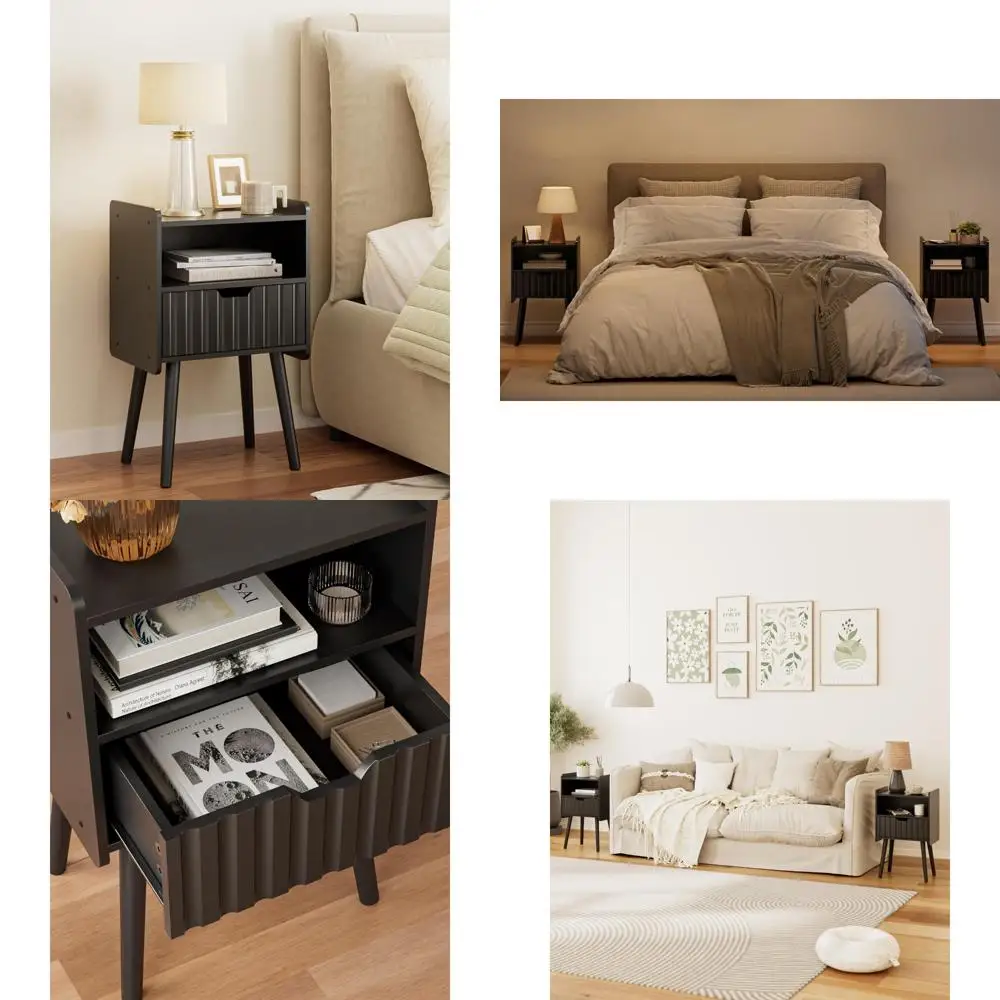 

Modern Wood Nightstand with Storage Drawer - Small Bedroom Side Table for End Table Use