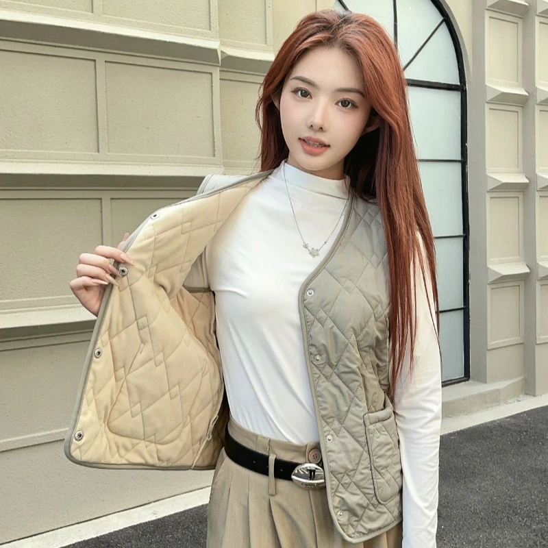 

Women Thicken Sleeveless Vest Jackets Outdoor Button Windproof Warm Inner velvet coat Casual Pocket Quilted Streetwear Waistcoat