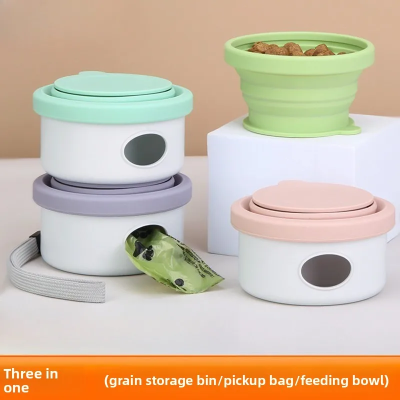 

3-in-1 Portable Dog Water Bottle, Food Container & Poop Bag Holder, Leak Proof Travel Bowl for Walking Hiking for Dogs