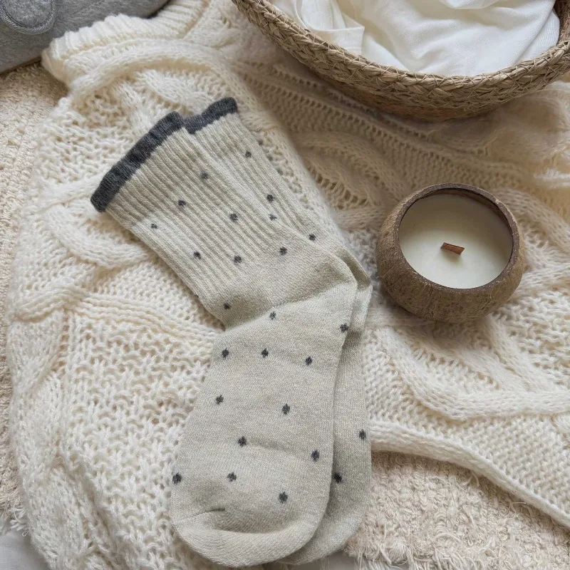 5 paires automne hiver Dot femmes mi-mollet chaussettes Style coréen chaud dames Coquette cheville chaussettes fille école froufrous chaussettes en gros