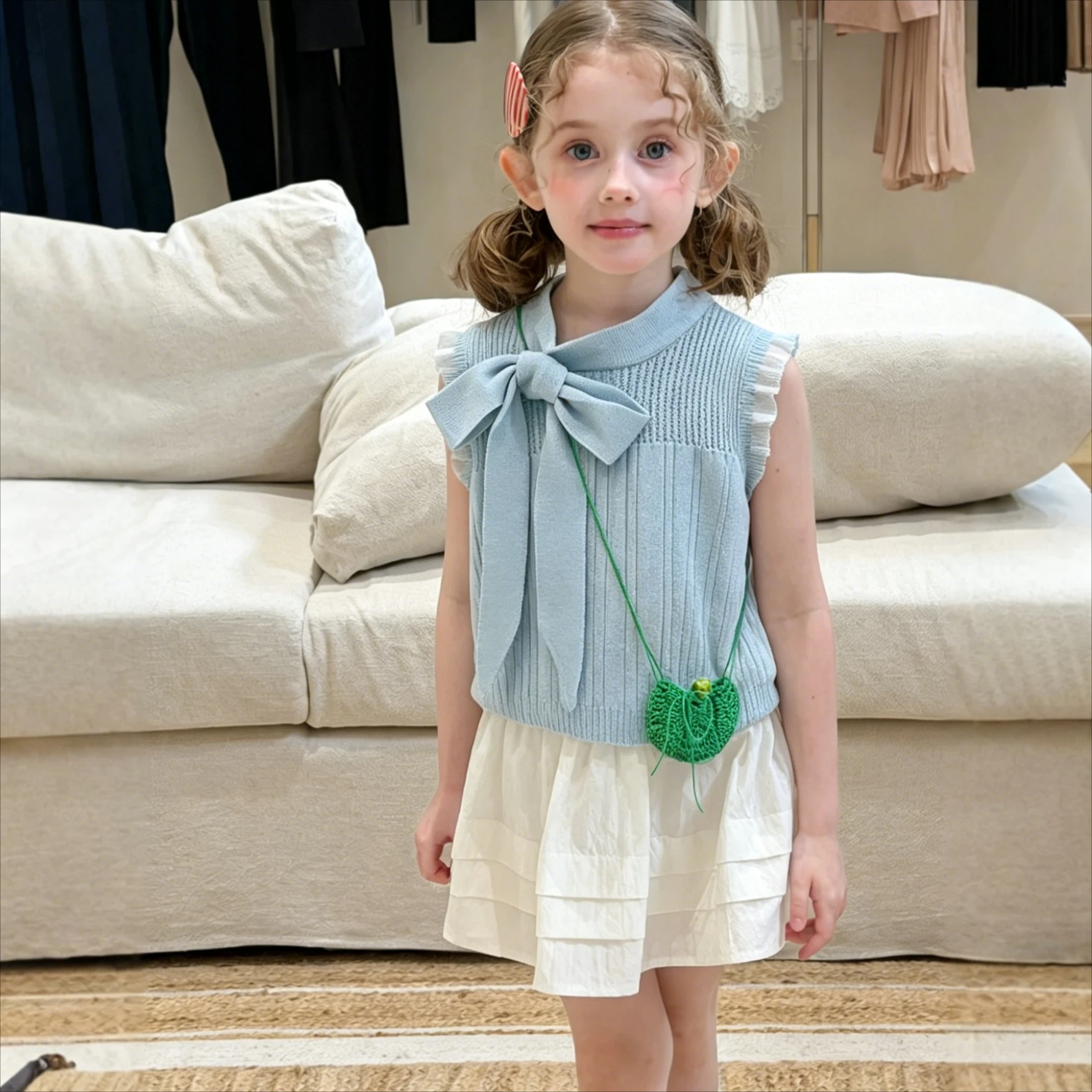 Girls Suit 2025 Summer New Childrens Clothing Korean Style Feng Male Baby Knitted Halter Belt Vest Work Dress Two Sets