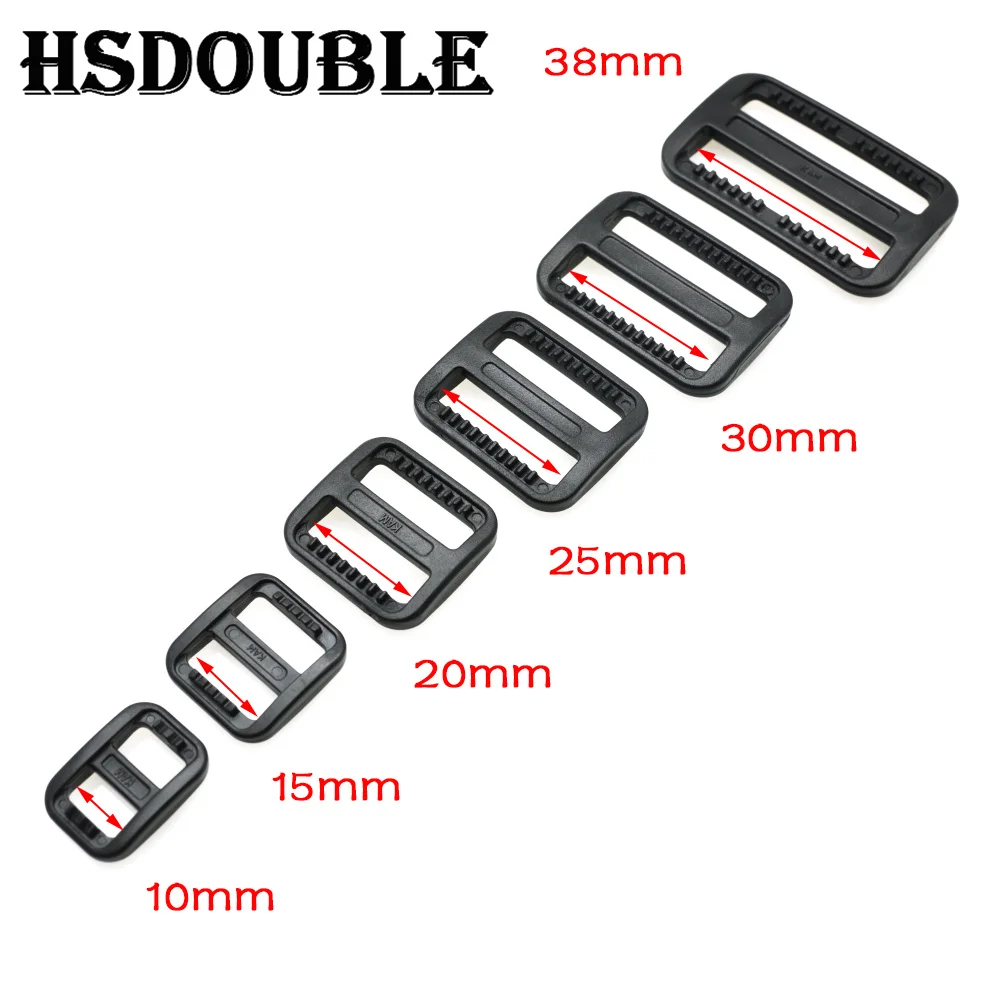 10 Pcs/PackPlastic Slider Tri Glide Adjust Buckles Wider Style Backpack Straps Webbing Black