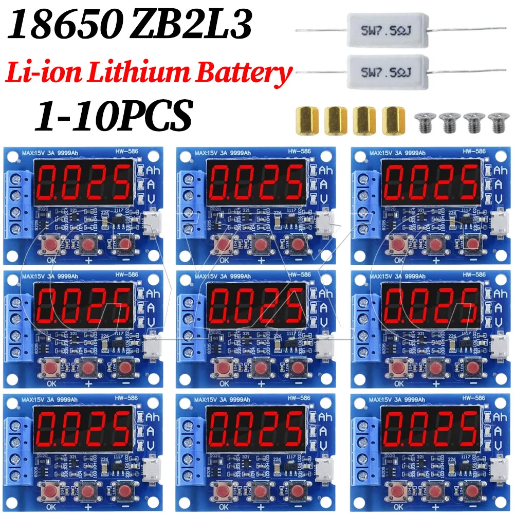 1-10pc1.2v 12v 18650 ZB2L3 Li-ion Lithium Battery Capacity Tester + Resistance Lead-acid Battery Capacity Meter Discharge Tester