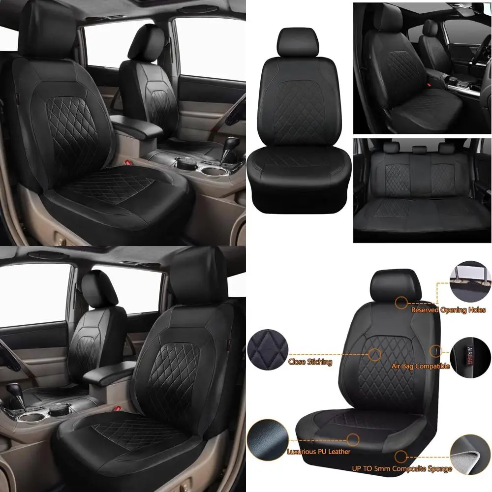 

Универсальные роскошные виниловые чехлы на автомобильные сиденья из искусственной кожи Deluxe, полный комплект, совместимые с подушкой безопасности, дышащие, подходят для автомобилей, грузовиков, внедорожников