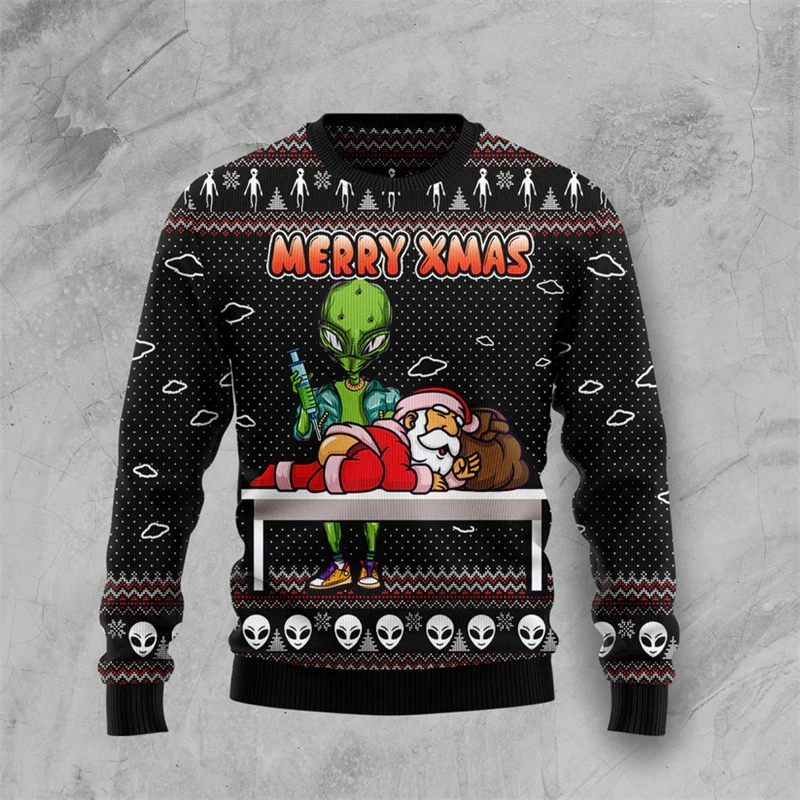 Funny Alien Graphic Ugly Christmas Sweater For Men Fashion Streetwear 3D Printed Xmas Sweatshirts Cool Oversized Pullovers Tops