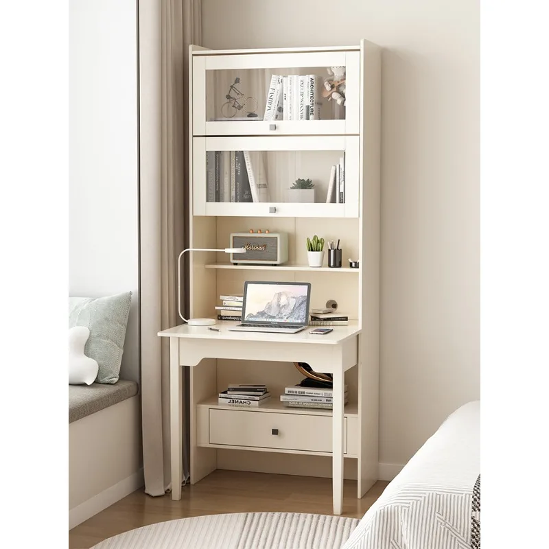 

Folding desk bookshelf integrated bedroom one-piece cabinet household student cream white bookcase combination