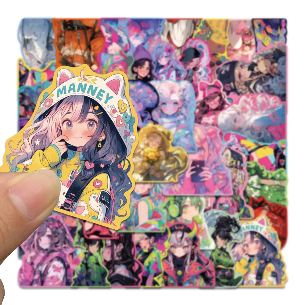 50 قطعة من ملصقات الفتيات اللطيفة على الطراز الحلو - ديكور عالي الجمالي ذو الحواف الملونة للهواتف، متجر ملصقات الأمتعة