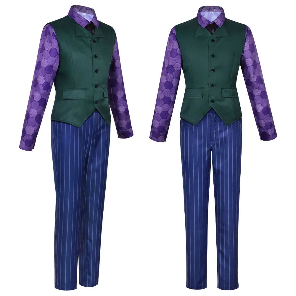 Disfraz de Joker oscuro de murciélago, conjunto completo de payaso, gabardina, camisa, chaleco, traje con corbata, trajes, disfraces de Jokers, máscara para hombres, Halloween