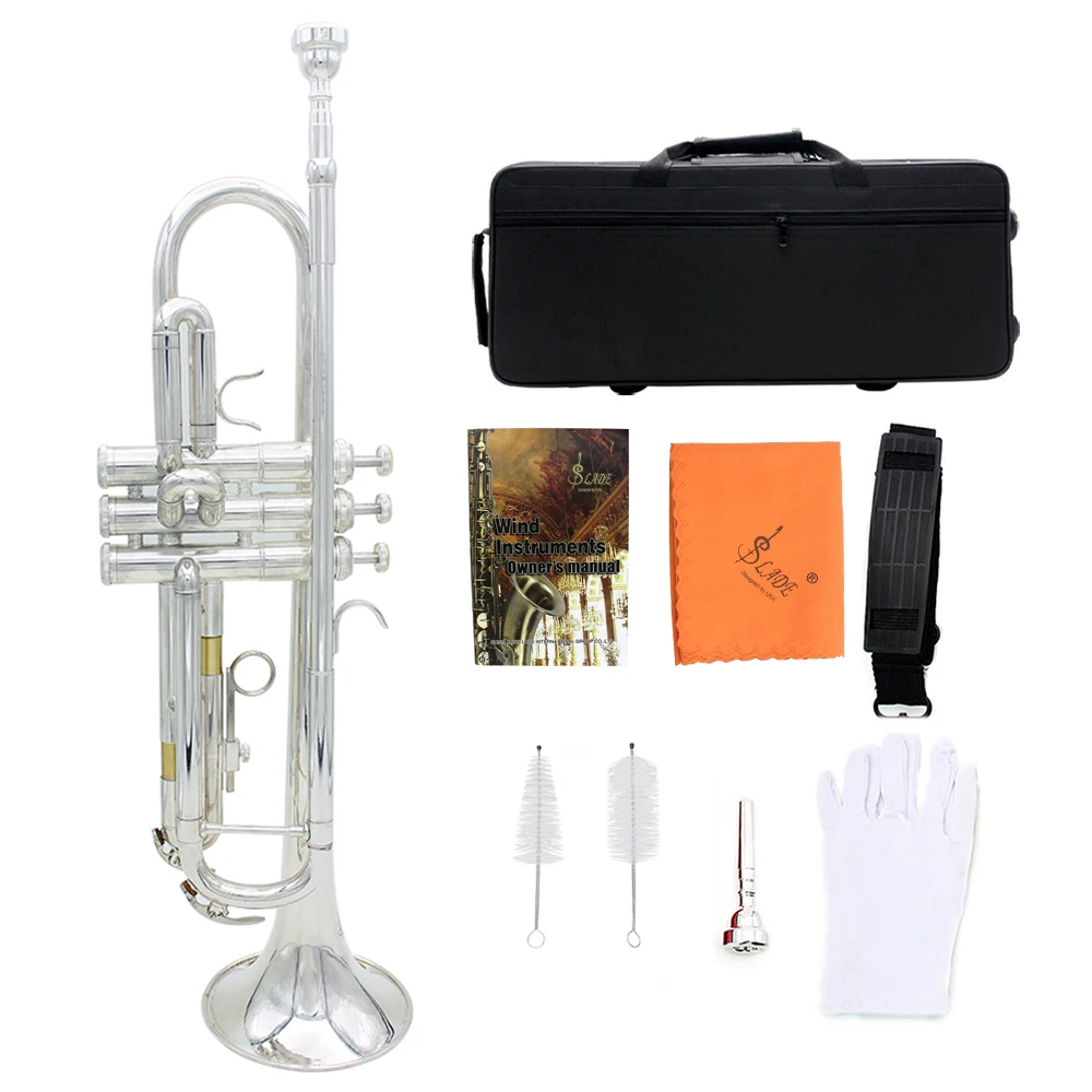 

SLADE Bb B Flat Trumpet Brass Material Trumpet Professional Musical Instrument With Case Mouthpiece Gloves Cleaning Cloth Strap