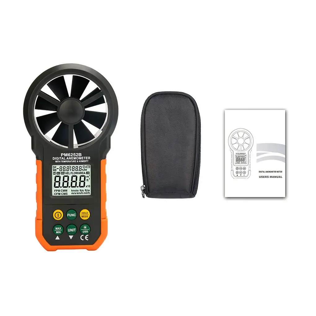 

PM6252B Digital Anemometer Handheld Wind Speed Meter for Air Volume Wind Speed Temperature Relative Humidity Measurement