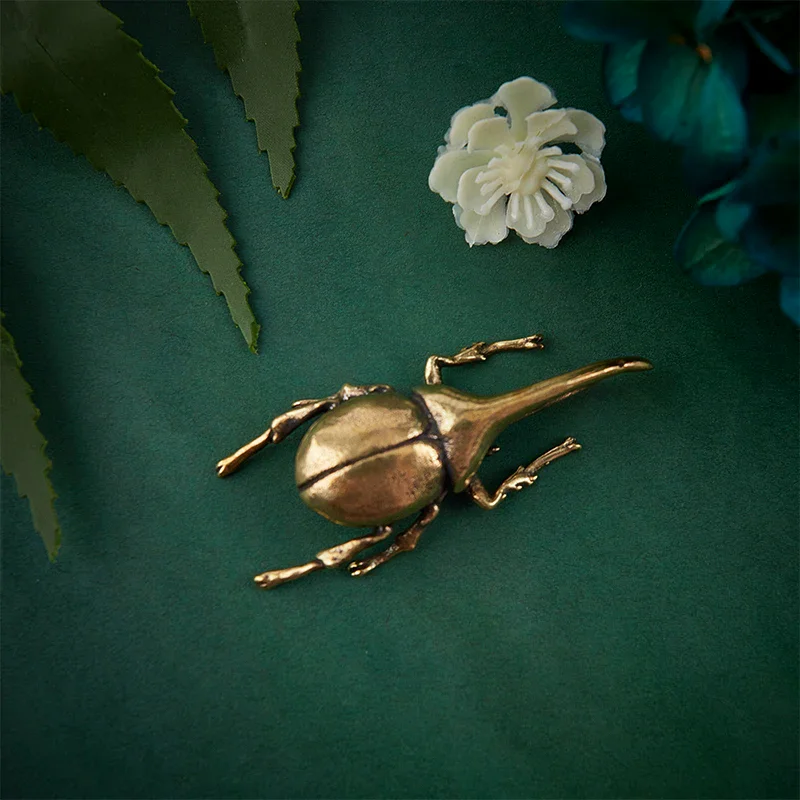 Figurine Miniature Bugs Tea Pet Ornament Copper Beetle Statue Brass
