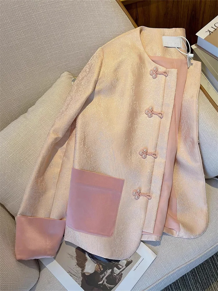 

Retro Embroidered ort Jaet Women's Spring Autumn Design Sensation National Sle Chinese Button Top Faionable Outerwear