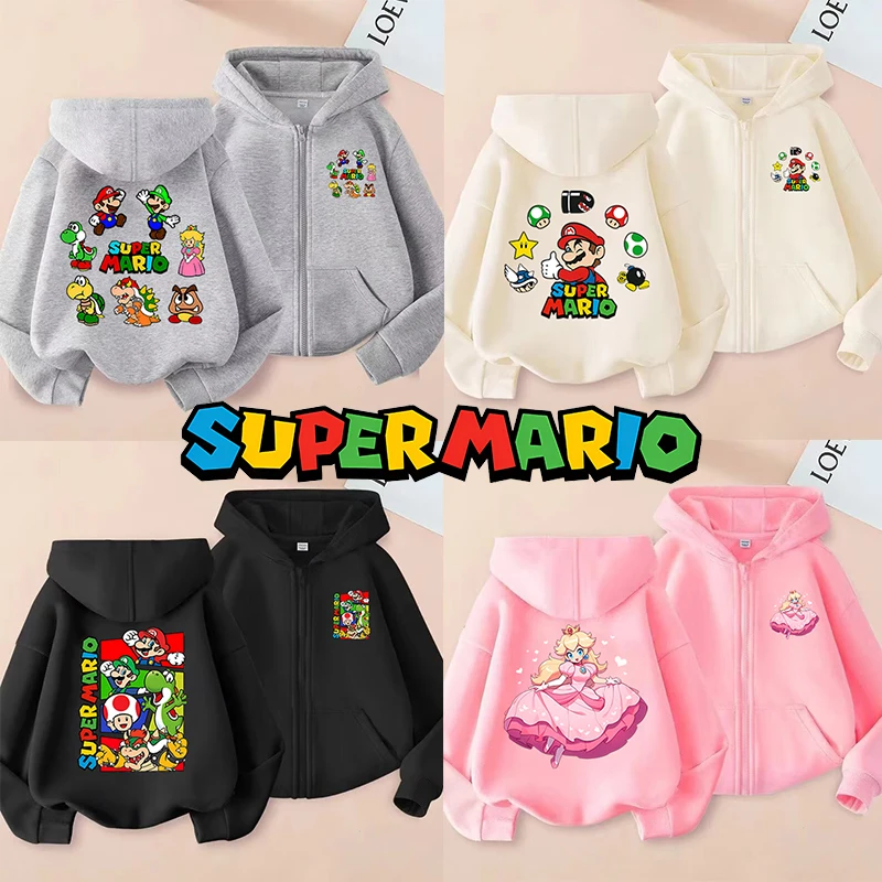 

Super Marios Bro Kid Hoodie Jacket Casual Zip Up Cardigan Coat Boy Girl Comfortable Streetwear Spring Autumn Clothes Cartoon Top