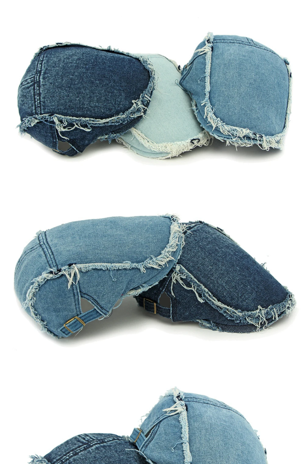 HT4792 Baskenmützen für Herren und Damen, Vintage Künstler-Mütze, Verstellbare Baumwoll-Ivy-Caps, Shabby Denim Baskenmütze – Detail 2