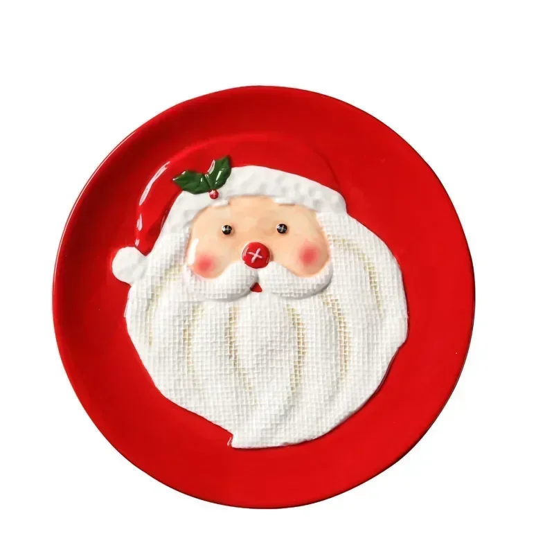 

Charming Santa Claus Ceramic Tableware Set HandPainted Earthy Plates with Large Disc for Candies Pastries Christmas Decorative