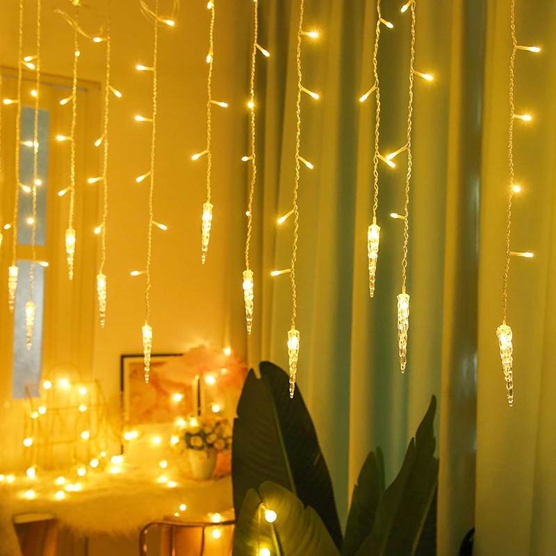 الستار LED جليد سلسلة أضواء الاتحاد الأوروبي التوصيل عيد الميلاد جارلاند تدلى ضوء الزفاف حديقة الشارع السنة الجديدة عيد الميلاد الديكور #1