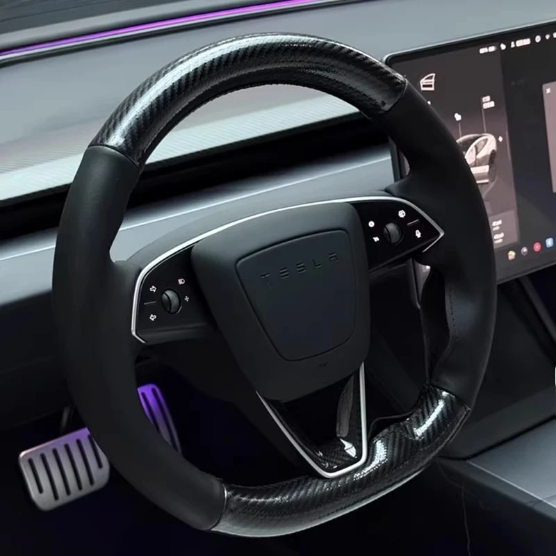 

Чехол на руль для Tesla New Model 3 Highland 2024-2025, ручная прострочка, нескользящий, черный, из натуральной кожи и карбона