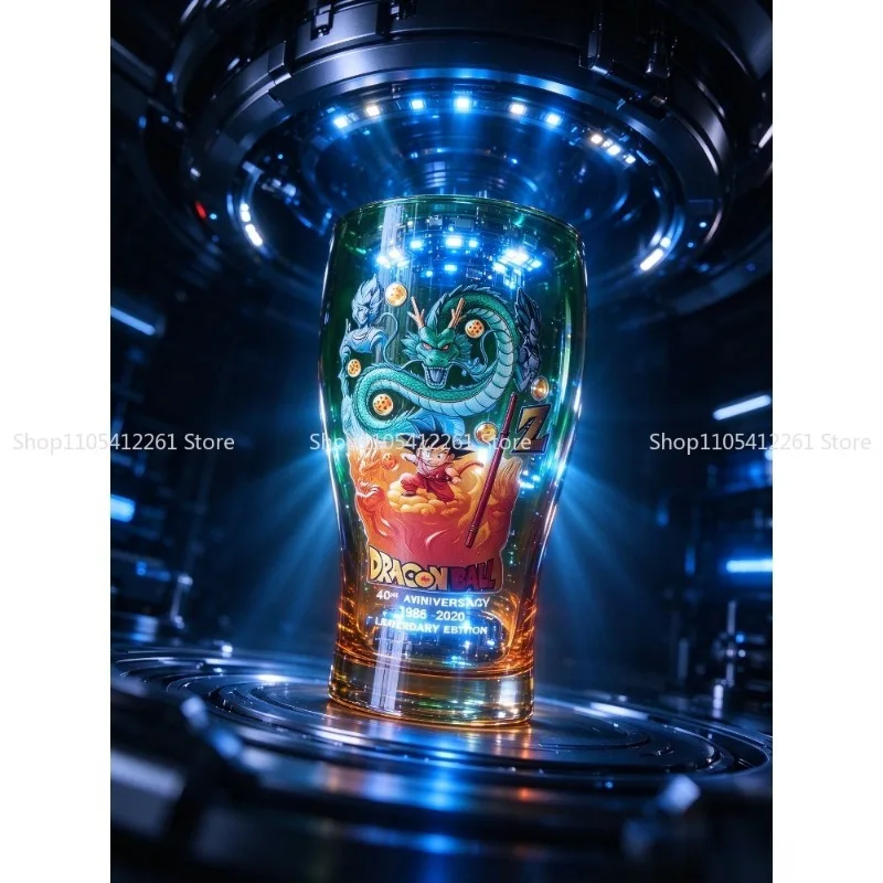 Anime40th Anniversary Sticker Glass Cup, Gradient Color Beer Tumbler, Cartoon Print Drinking Glass, Collectible Gift for Anime F