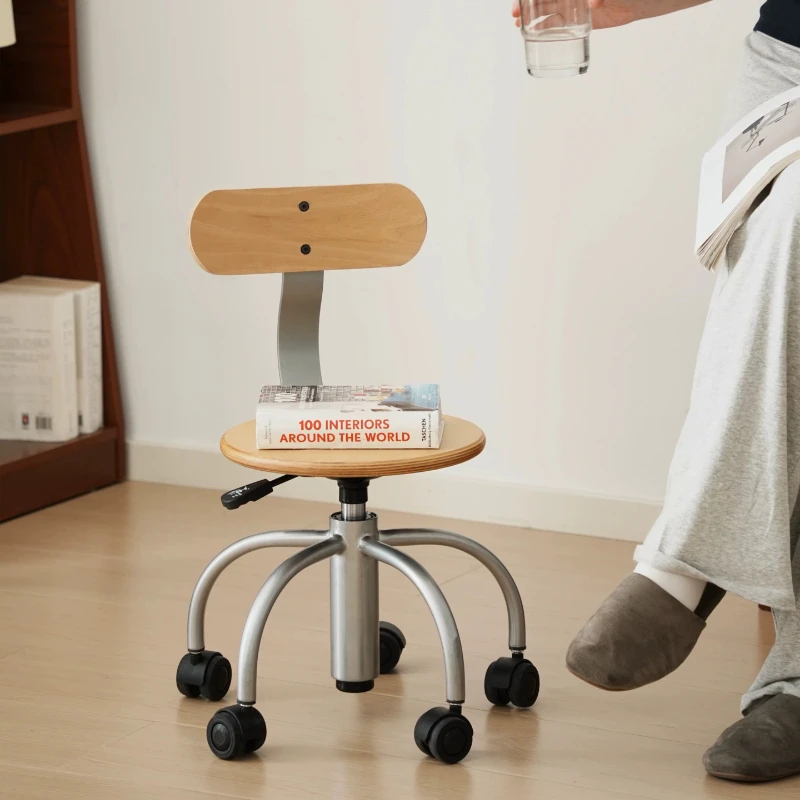 Solid Wood Kids Step Stool Portable Mute Rolling Bench with Casters Entrance Shoe Changing Seat Bedroom Living Room Home Decor