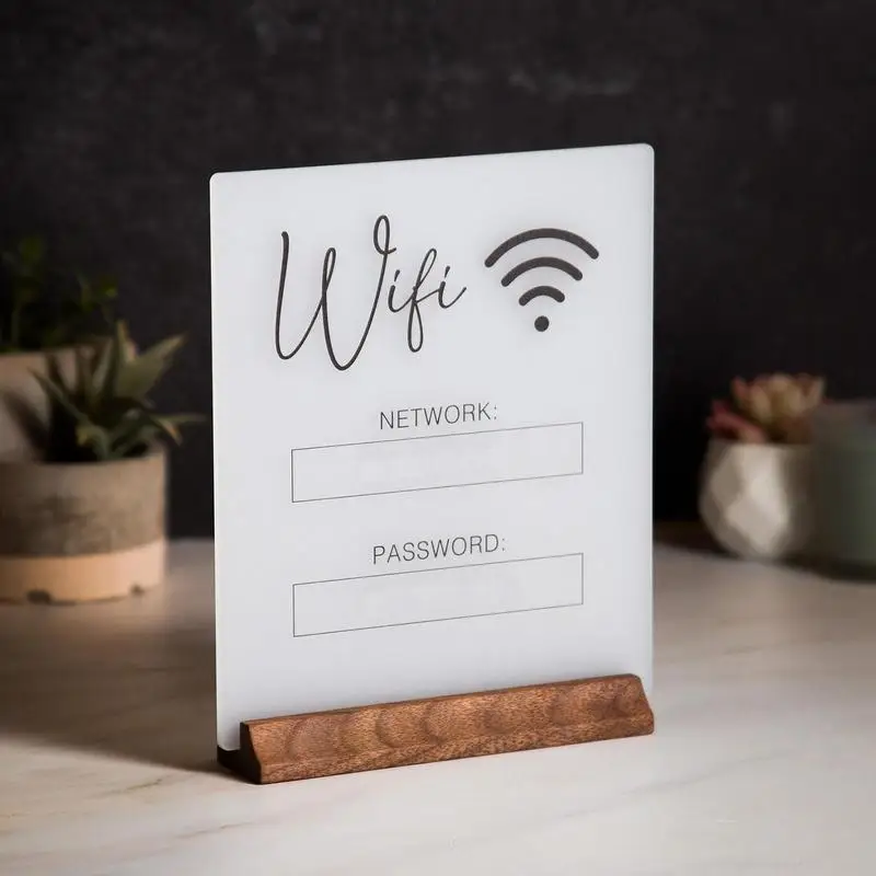 Wifi Sign Acrylic Board With Wooden Base Public Shope Signage Restaurant Wifi Board For Handwriting Account & Password