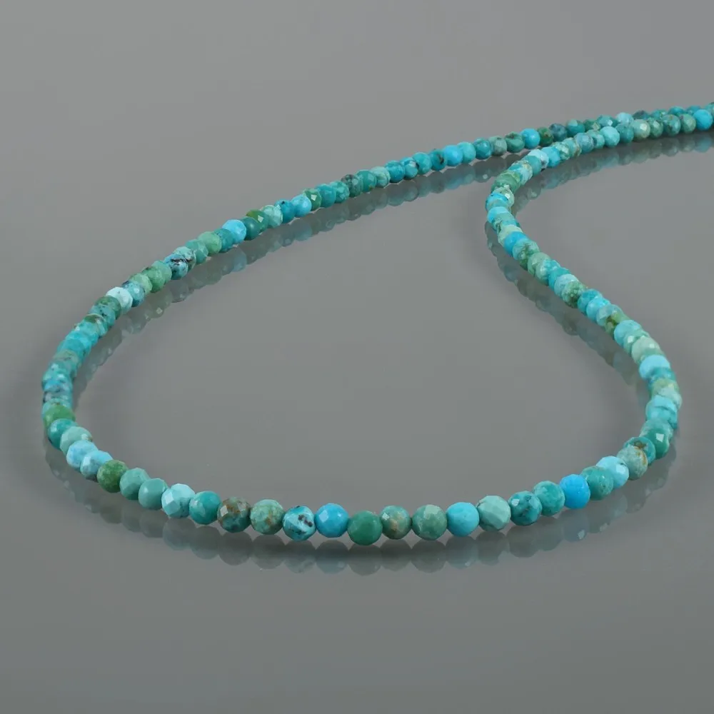 Colar de corrente de contas azul turquesa 3 mm feito à mão joias de fio de contas pequenas