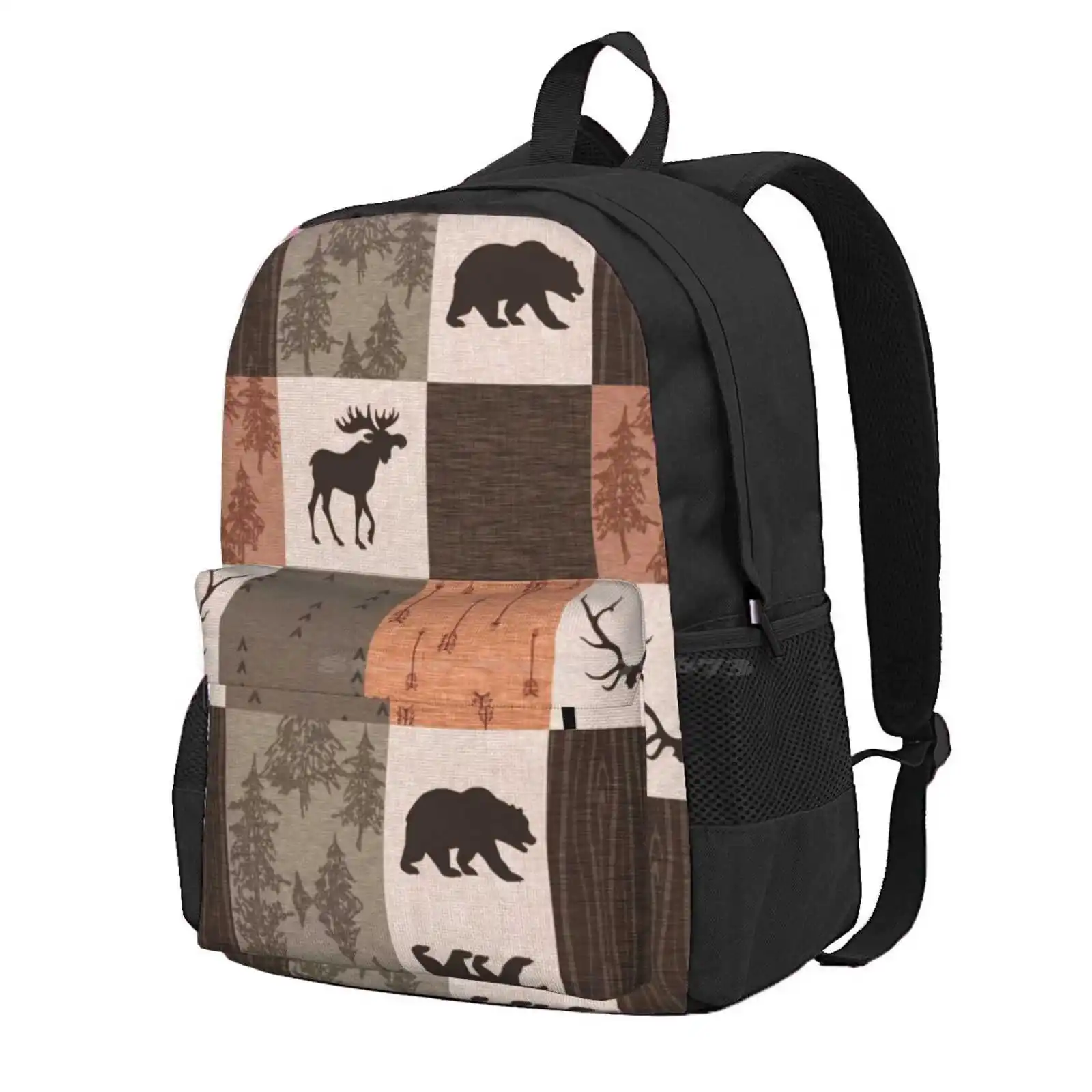 Woodland Patchwork - Rust/Brown Hot Sale Schoolbag Backpack Fashion Bags Patchwork Rustic Tan And Black Buffalo Check West