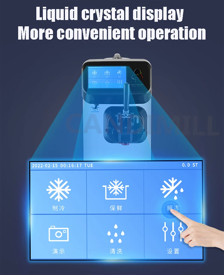 Mesin pembuat es krim otomatis Desktop, kepala tunggal kecil, mesin es krim lembut Sundae Gelato pembuat 6L