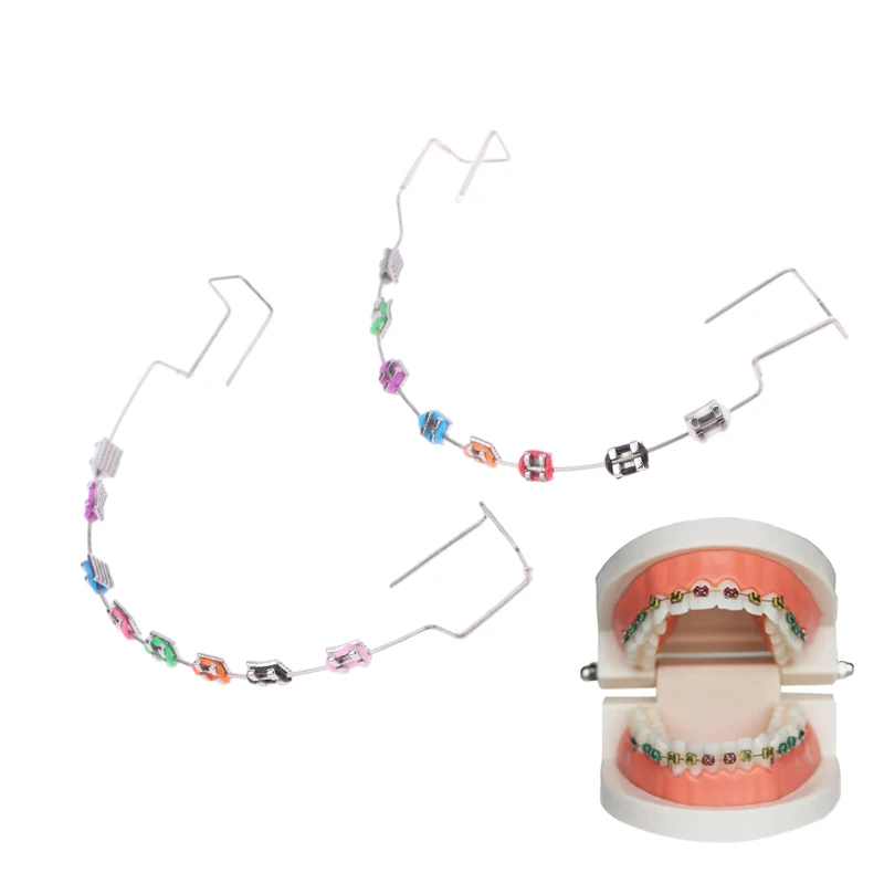 1 Pair Colorful Temporary Tooth Decoration With Metal Wires Metal Bracket And Orthodontic Ligature Ties Dental Decorations