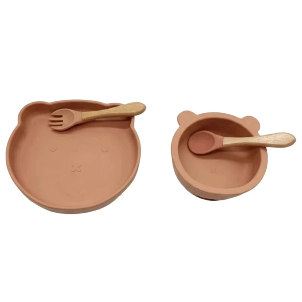 

Cartoon Bear Baby Weaning Dishes Set Shatter-proof Portable Toddler Feeding Tableware Easy Clean with Fork Spoon