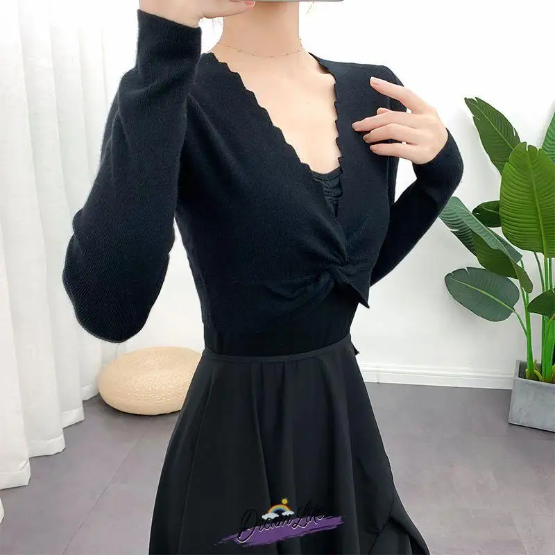 

Вязаный свитер с длинным рукавом для балета и танцев, женский и детский тренировочный костюм, верхняя одежда, накидка на плечи, осенне-зимняя танцевальная одежда