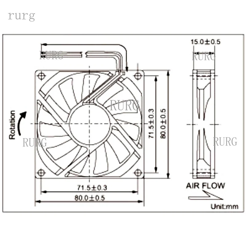 R+ 1-piece brushless DC cooling fan 80x80x15mm 8015 9-blade 5V 12V 24V 0.16A 2-pin fan