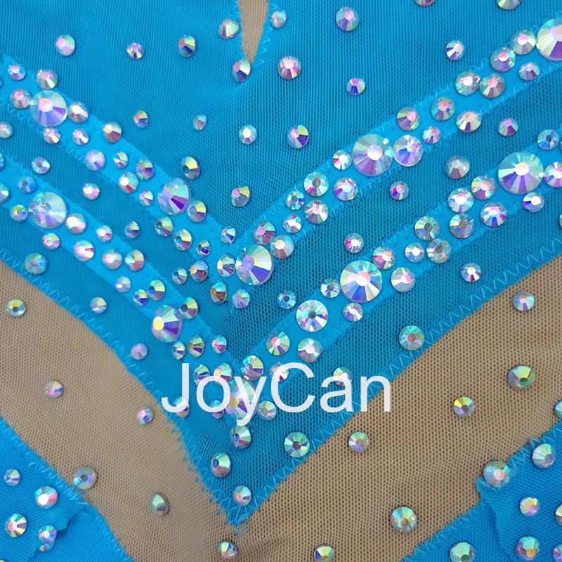 JoyCan Rhthmic Gymnastics Leotards Girls Women Blue Spandex Elegant Dance Wear for Competitiion