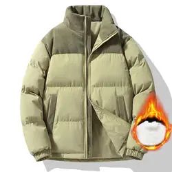 Chaqueta de algodón para hombre, abrigo de PANA con cuello levantado, diseño de retazos, bolsillos, ropa de abrigo cálida gruesa para invierno, versátil