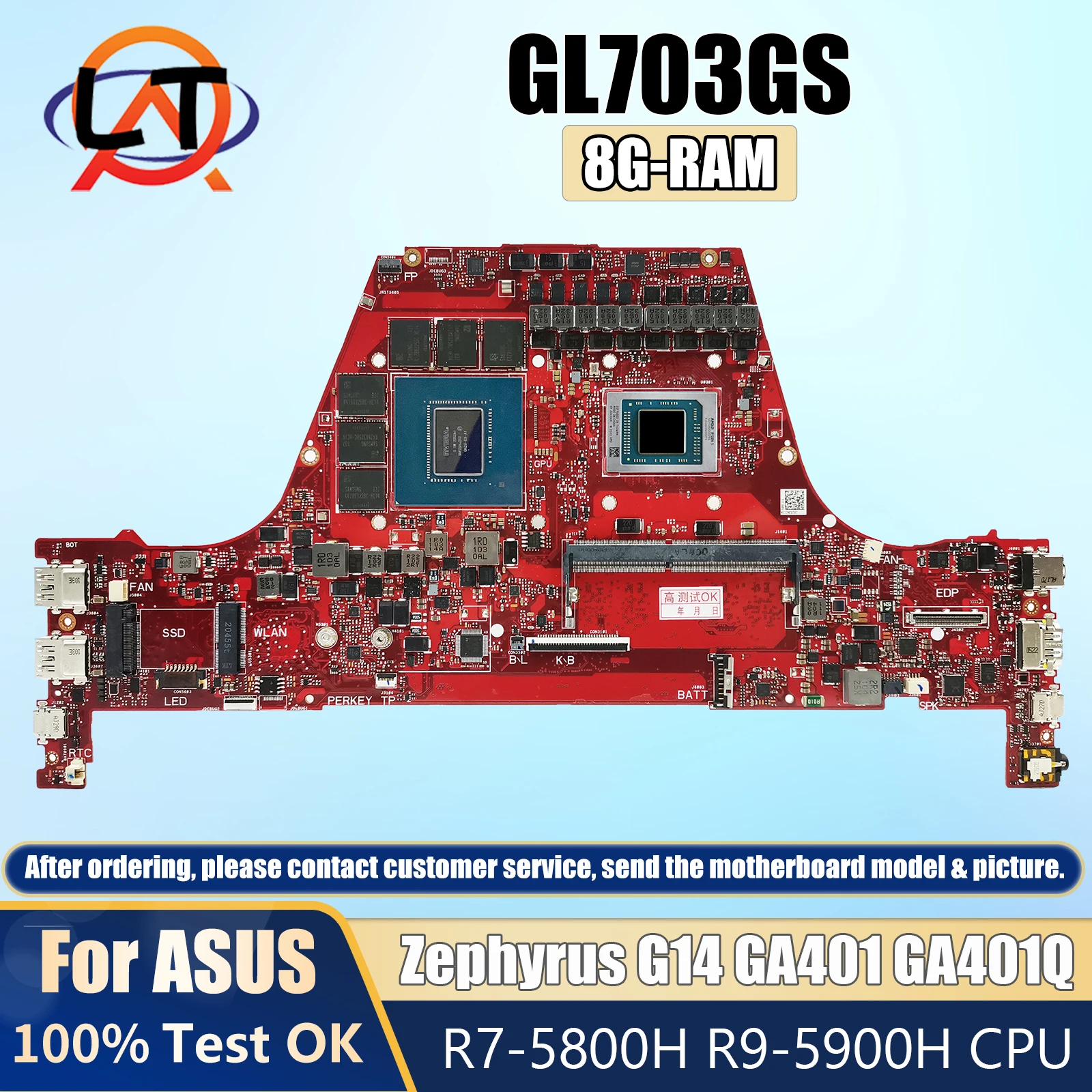 GA401QM Laptop Motherboard For ASUS GA401Q Zephyrus G14 GA401 8G-RAM R7-5800H R9-5900H RTX3060 V6G Mainboard