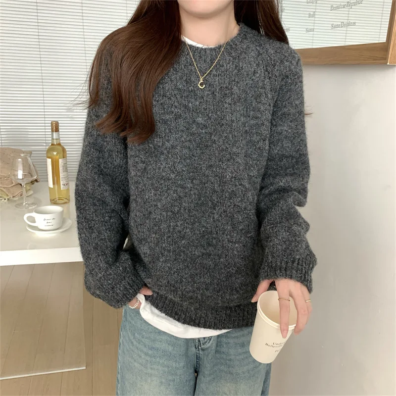2025 Autumn and Winter Fashion New Women's Elegant Loose Thick Warm Knitted Hoodie Loose Inner Long Sleeve Sweater  Tops Jumper