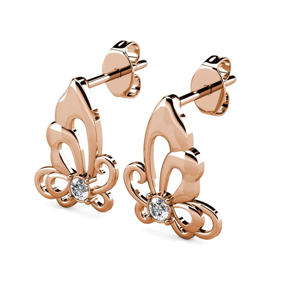 Daisini Fleur De Lis Stud Earrings Inlaid with Swarovski Crystal Copper Rose Gold Fashion Jewelry Women Trendy Accessories