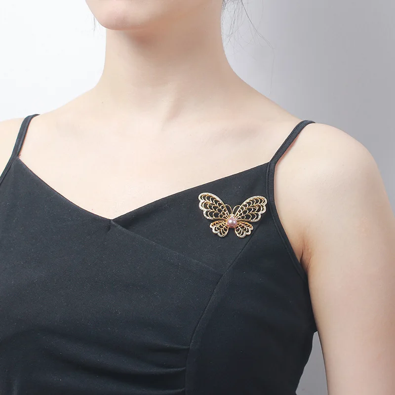 DIY Copper Gold Plated Zircon Pearl Butterfly Brooch Blank Base, Trendy Corsage Jewelry Findings For Women