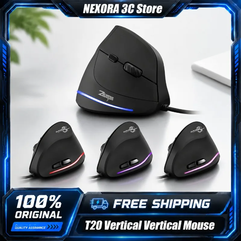 Zelotes T20 Ergonomic Vertical Mouse Wired USB Large Size Mouse for Mid-Large Hands Anti-Wrist Pain Computer Mice for Designer