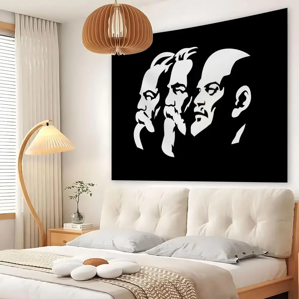 Marx Engels Lenin Communism Tapestry Living Room Bedroom Wall Decor Wallpaper Backdrop Cloth With Clips