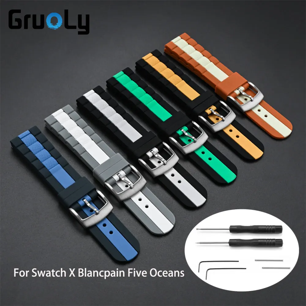Silicone Rubber Watchband Strap For Swatch X Blancpain Five Oceans Replace Band 22mm Universal Sport  Wrist Band Accessories