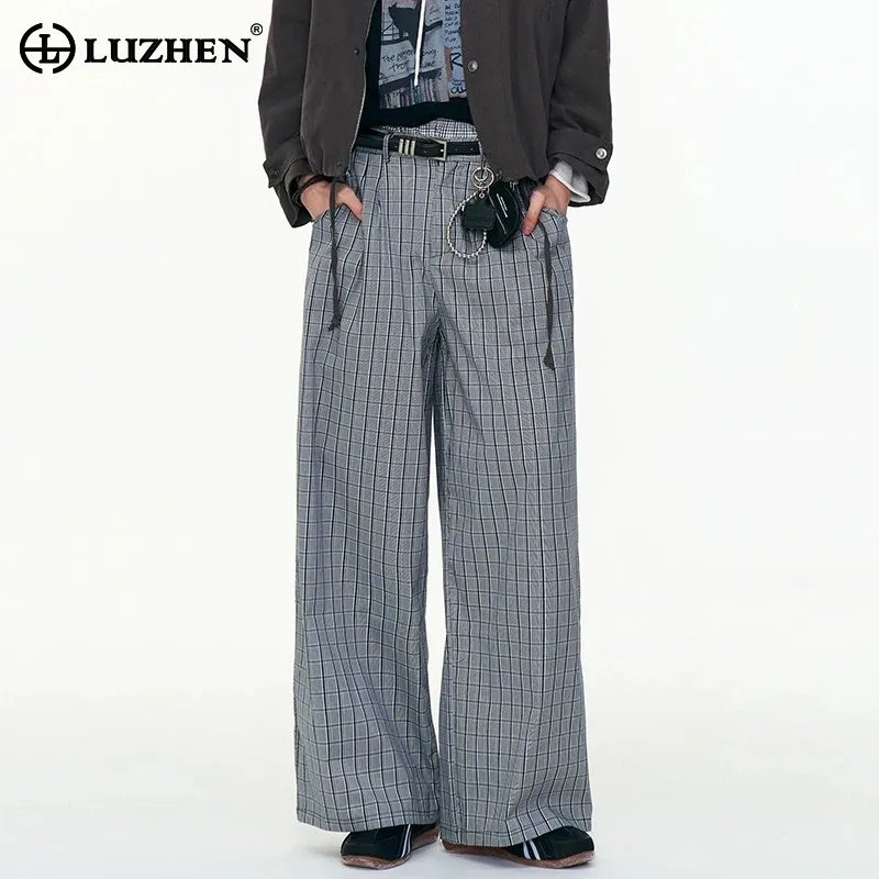 

LUZHEN 2025 New Elegant Plaid Printed Straight Casual Trousers Men Fashion High Quality Handsome Korean Male Loose Pants JY3443