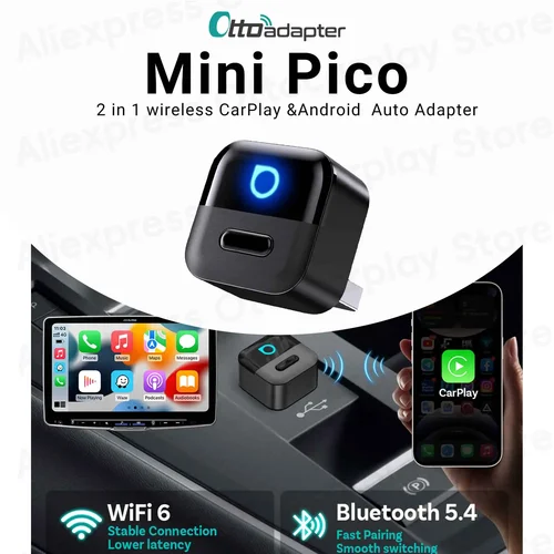 Adaptador Ottocast 2 En 1 Mini Pico Con Botón Inteligente,