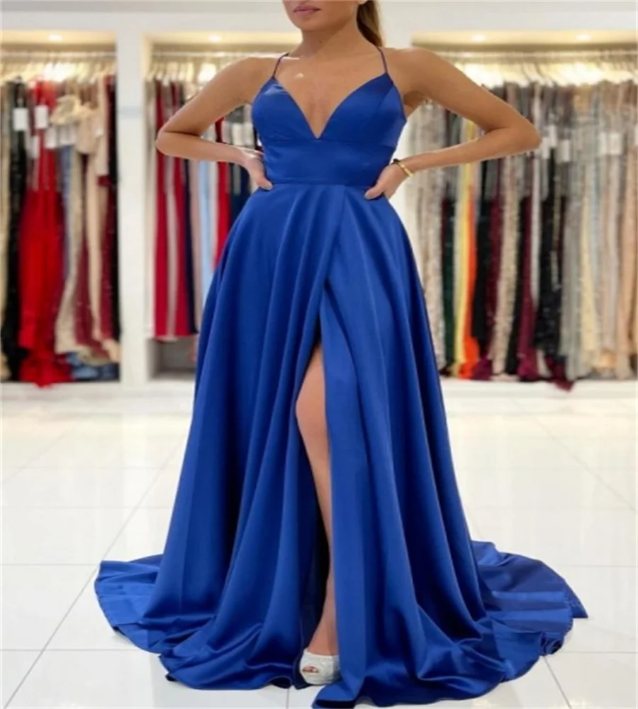 

Elegant Green Royal Blue Evening Dress 2023 Sexy Backless A Line Prom Dresses Modest Formal Dance Party Gowns Korean Occasion