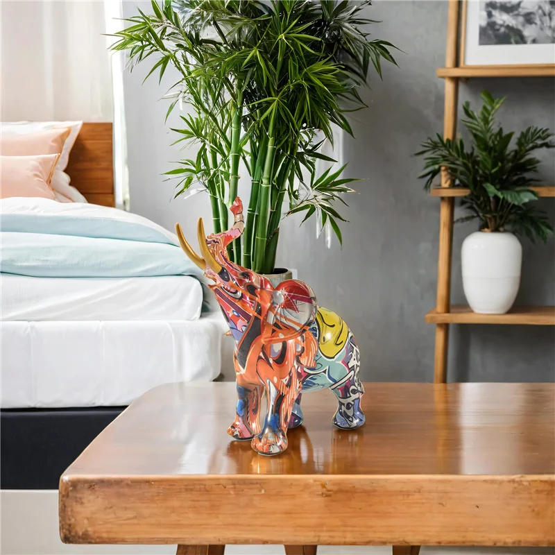 AY03-Nordic peinture Graffiti éléphant Sculpture Figurine Art coloré éléphant Statue créative résine Animal Statue décor