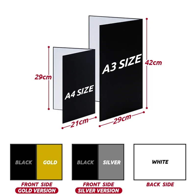 TENWISH-tablero Reflector en forma de V, Control de iluminación de sobremesa, color negro, blanco, dorado, plateado brillante para un buen contraste