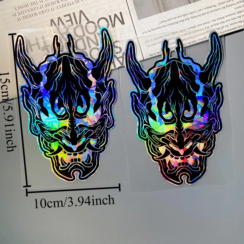 JDM Devil Mask Waterproof Sticker Silver Holographic Carbon Vinyl Decal DIY Scooter Fuel Tank Fairing Decor