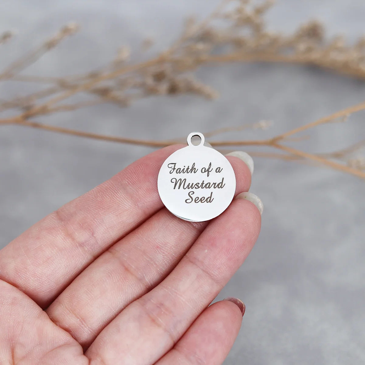 3 قطعة/الوحدة الإيمان من بذور الخردل الفولاذ المقاوم للصدأ الليزر محفورة كلمة سحر عالية البولندية مرآة سطح قلادة اليدوية الحرفية #4